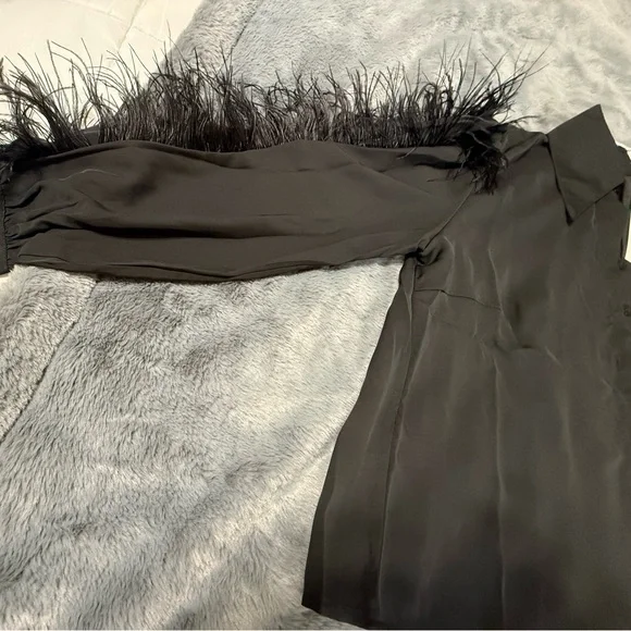 Black Feather Trim Button-Up Shirt - Picture 6 of 6